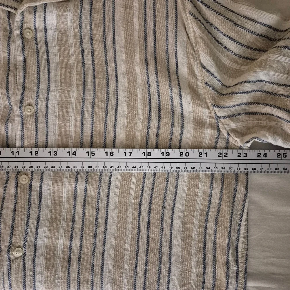 Abercrombie & Fitch Mens L Summer Linen Blend Striped Camp Crochet Shirt Resort